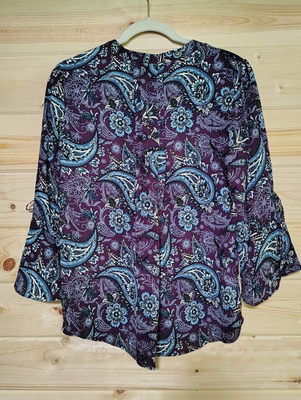 NEW 41 Hawthorn Trina Top Purple Paisley Floral M Bell Tie Sleeve Pleat Back - Picture 6 of 9